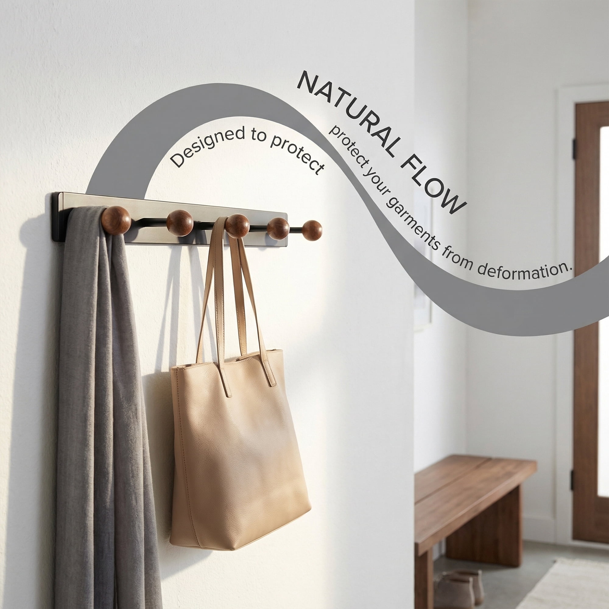 Unique Bargains Coat Rack Wall Mount Aluminum Wood Hook for Entryway Black 15.7"x1.6"