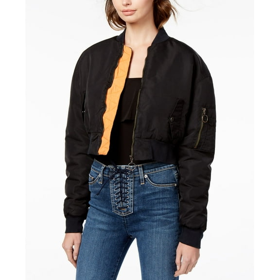 Hudson Jeans Cropped Bomber Jacket Black M
