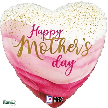 18 inch Betallic Mother's Day Pretty Pink Heart Foil Mylar Balloon - Party Supplies Decorations