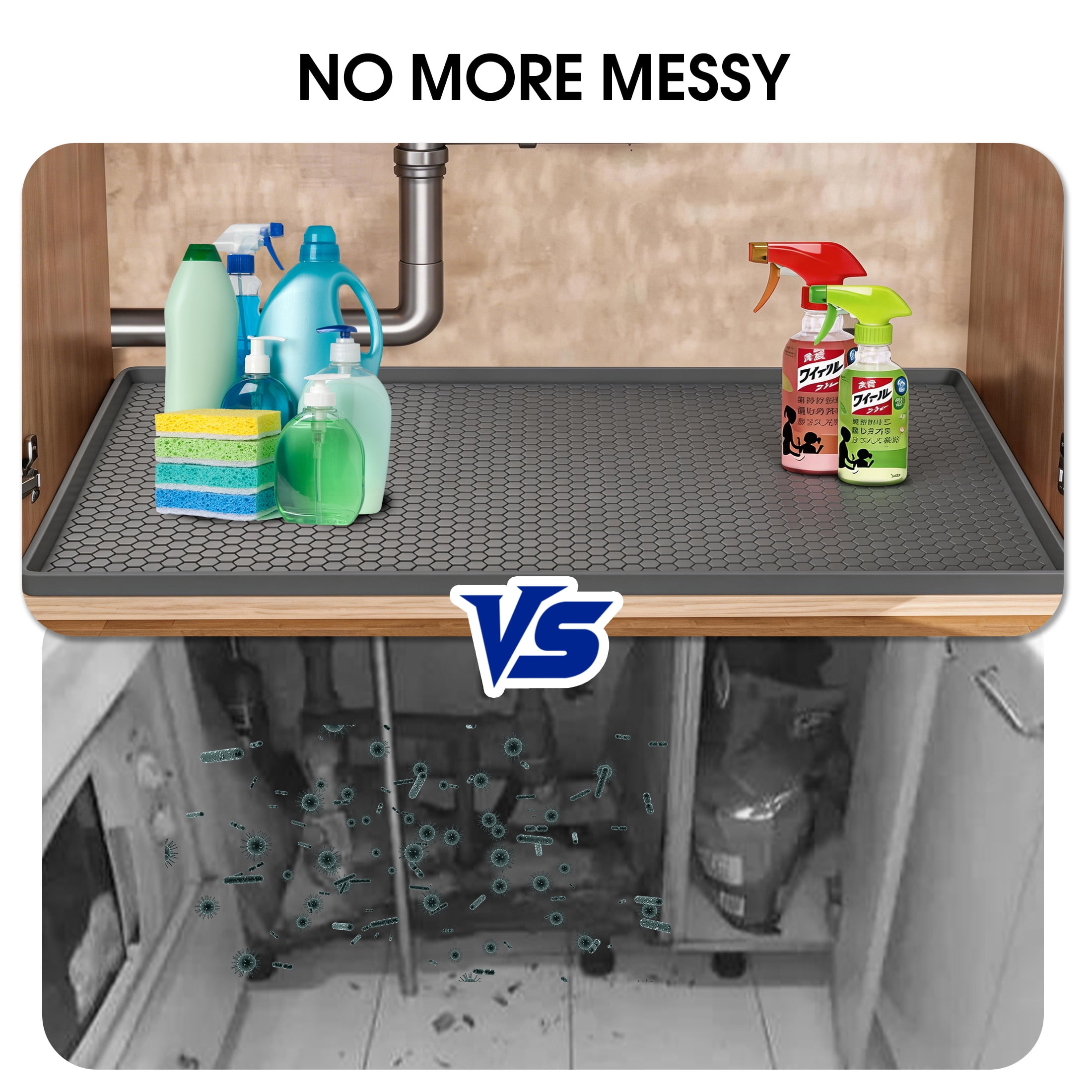 GARITIN Under Sink Mat 34" x 22", Waterproof Silicone Kitchen Cabinet Liner, Non-Slip Protector for Bathroom & Laundry, Gray