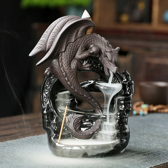 Joernso Dragon Incense Burner Ceramic Winged Dragon Backflow Incense Holder Waterfall Incense Burner for Meditation Room Bedroom