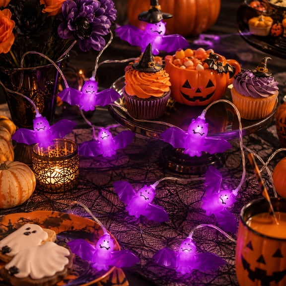 Ktlvex Outdoor Halloween String Lights,with 10 Purple Bat Lights Plug in,Hanging Halloween Decoration Light Indoor Outdoor Windows Patios Backyards Stairs Party