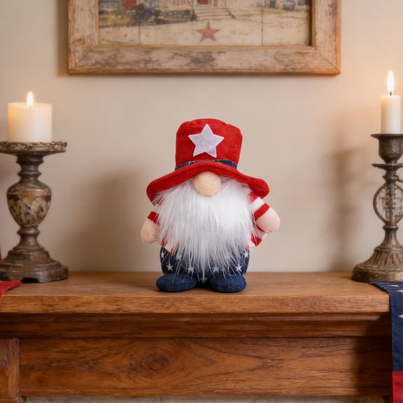 Cififendec 4th of July Patriotic Gnomes, Handmade American Stars-Stripes Plush Decorations for Independence Day Gift(Red)