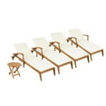 thumbnail image 3 of Christopher Knight Home 5-Piece Outdoor Chaise Lounge Set, Adjustable Recliners with Wheel & Foldable Side Table, Teak+Cream, 3 of 13