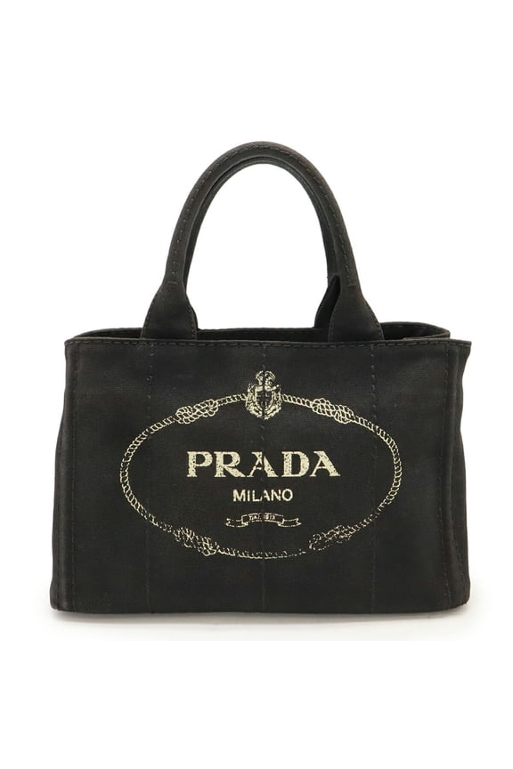 Pre-Owned PRADA CANAPA Tote Bag, Canvas, Nero, Black, Shoulder 1BG439 (Good)