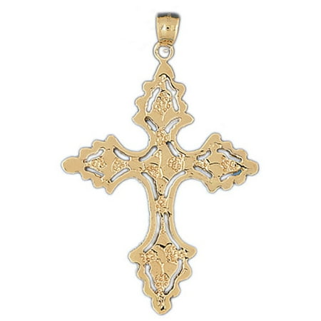 14K Yellow Gold Nugget Cross Pendant - 67 mm