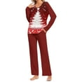 thumbnail image 2 of Feancey Women Matching Christmas Pajama Set Plaid Long Sleeve Sleepwear Xmas Tree Print Ruched Tops and Pants Pjs Two Piece Loungewear Sets Red XXL, 2 of 5