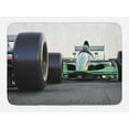 thumbnail image 1 of Cars Bath Mat, Sports Theme Indy Vehicles on an Asphalt Road Motion Blur Formula Race Print, Plush Bathroom Decor Mat with Non Slip Backing, 29.5" X 17.5", Green Grey, by Ambesonne, 1 of 2