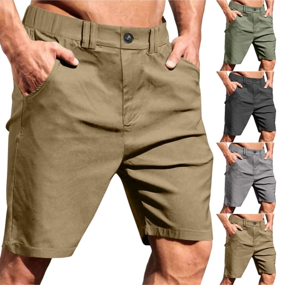 SGFCWSX Mens Cargo Shorts, Outdoor Hiking Elastic Waist Summer Short Pants for Men Button Casual Shorts with Pockets Khaki Size XL