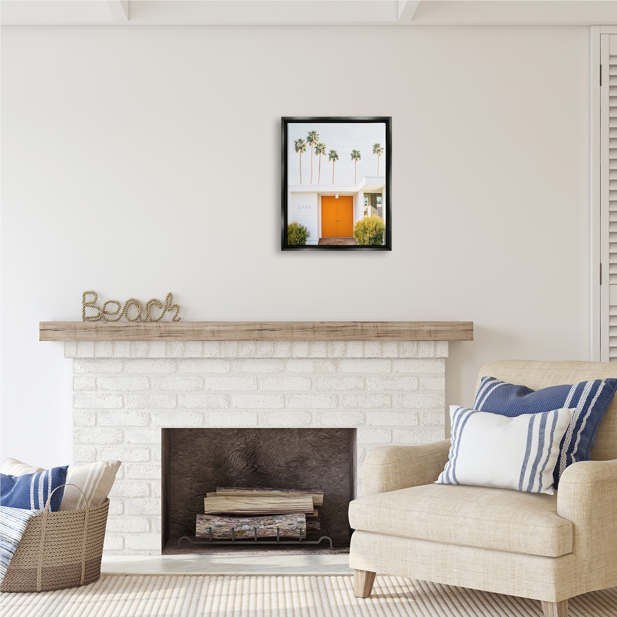 Stupell Industries Palm Springs Orange Door Botanical & Floral Photography Black Floater Framed Art Print Wall Art, 17 x 21