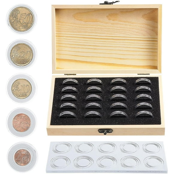 20 Pieces Coin Capsules Box, Wooden Storage Commemorative Box Storage Box