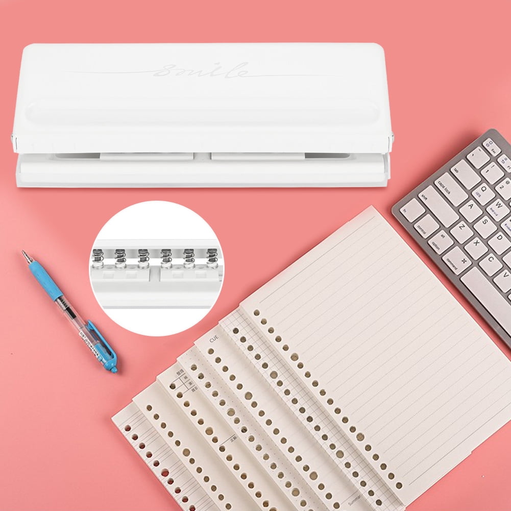 White Hole Puncher For Mini Pocket Compatibility, Die-cut Two Pages At Once, Non-slip Bottom Pad Ensures Stability During Use, Pitch Increases Or Decreases By 19mm Per Move