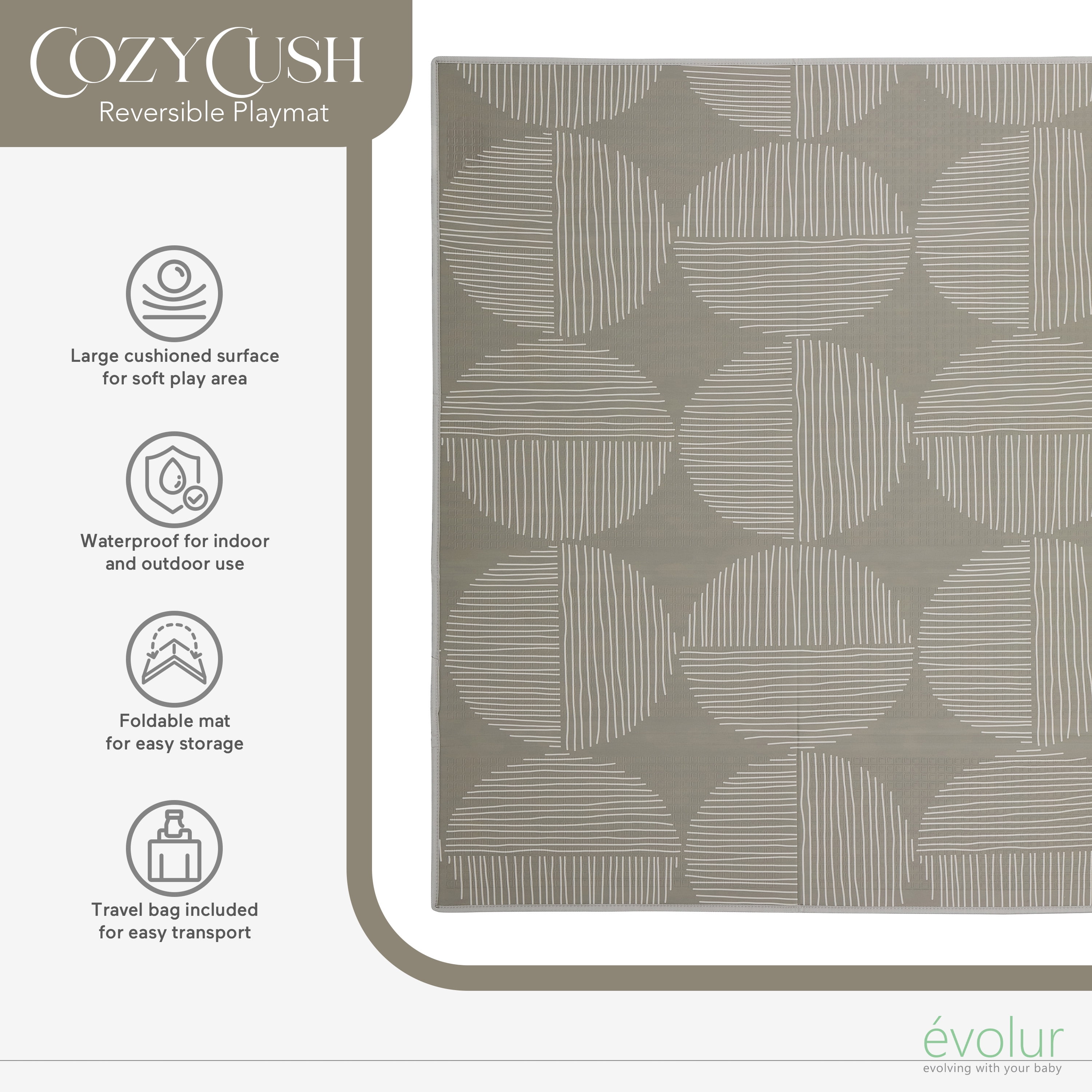 Evolur CozyCush Reversible Non-Toxic Baby Kids Playmat, Ombre