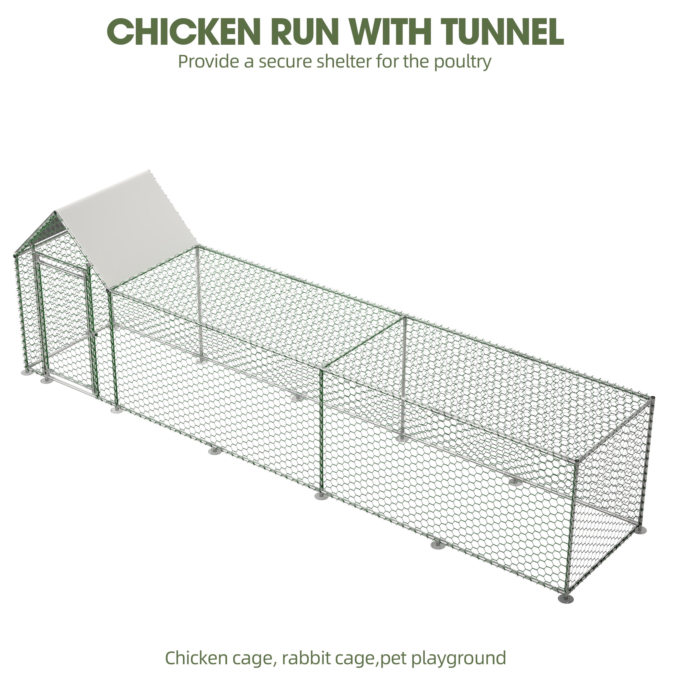 Aukfa 16x3FT Metal Chicken Coop with Run, Outdoor Backyard Hen House Poultry Habitat Cage w/Cover