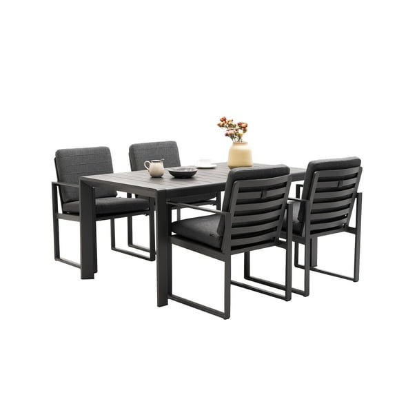 5 Pieces Outdoor Patio Dining Set for 4 with 60" Aluminum Dining Table and 4 Armrest Chairs,Gray