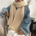 thumbnail image 2 of Bufanda de punto de lana gruesa estilo Harajuku para mujer, bufanda gruesa y cálida que combina con todo para invierno, color sólido para estudiantes, a la moda, 2 of 6