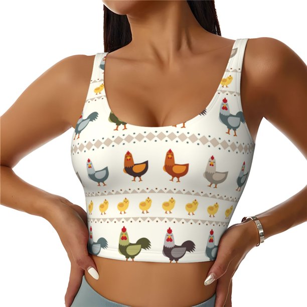 Balery Funny Chicken Sujetadores deportivos con espalda cruzada para mujer, acolchados, sin costuras, de alto impacto, ideales para yoga, gimnasio, entrenamiento y fitness.-X-Large