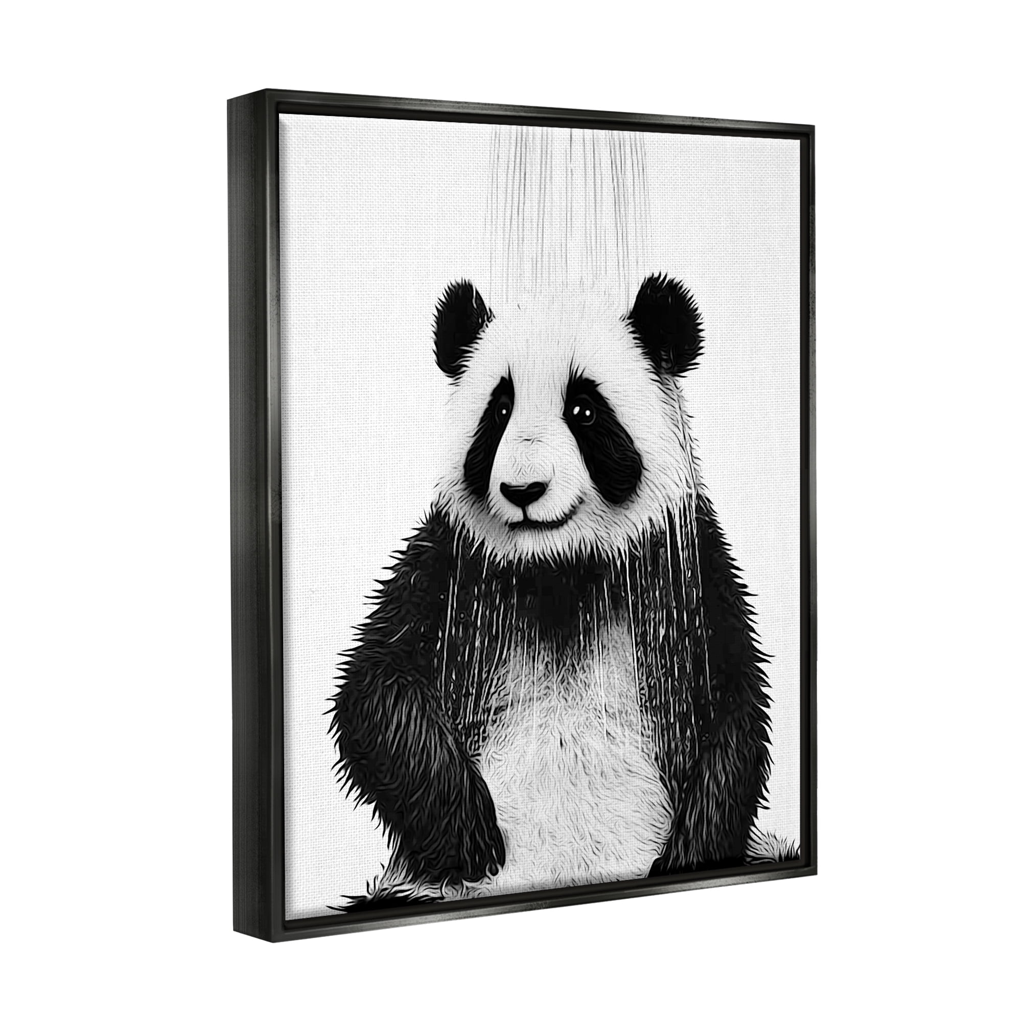 Stupell Industries Panda Bathroom Splash Animals & Insects Painting Black Floater Framed Canvas Art Print Wall Art, 17 x 21