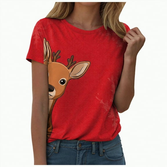 enayn Women's Short Sleeve T-Shirts Workout Tops Fitness Activewear Christmas Oversized Tees for Women Orange,M