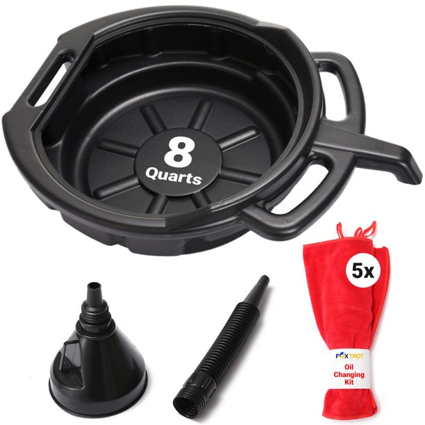 Kit de cambio de aceite Fox Trot con bandeja de 8 cuartos, embudo y toallas