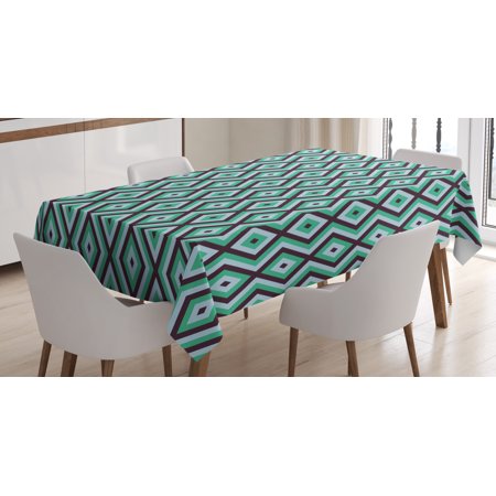 

Teal and White Tablecloth Abstract Geometric Minimalists Design Retro Diamond Line Rectangular Table Cover for Dining Room Kitchen 60 X 90 Inches Sea Green Baby Blue Seal Brown by Ambesonne