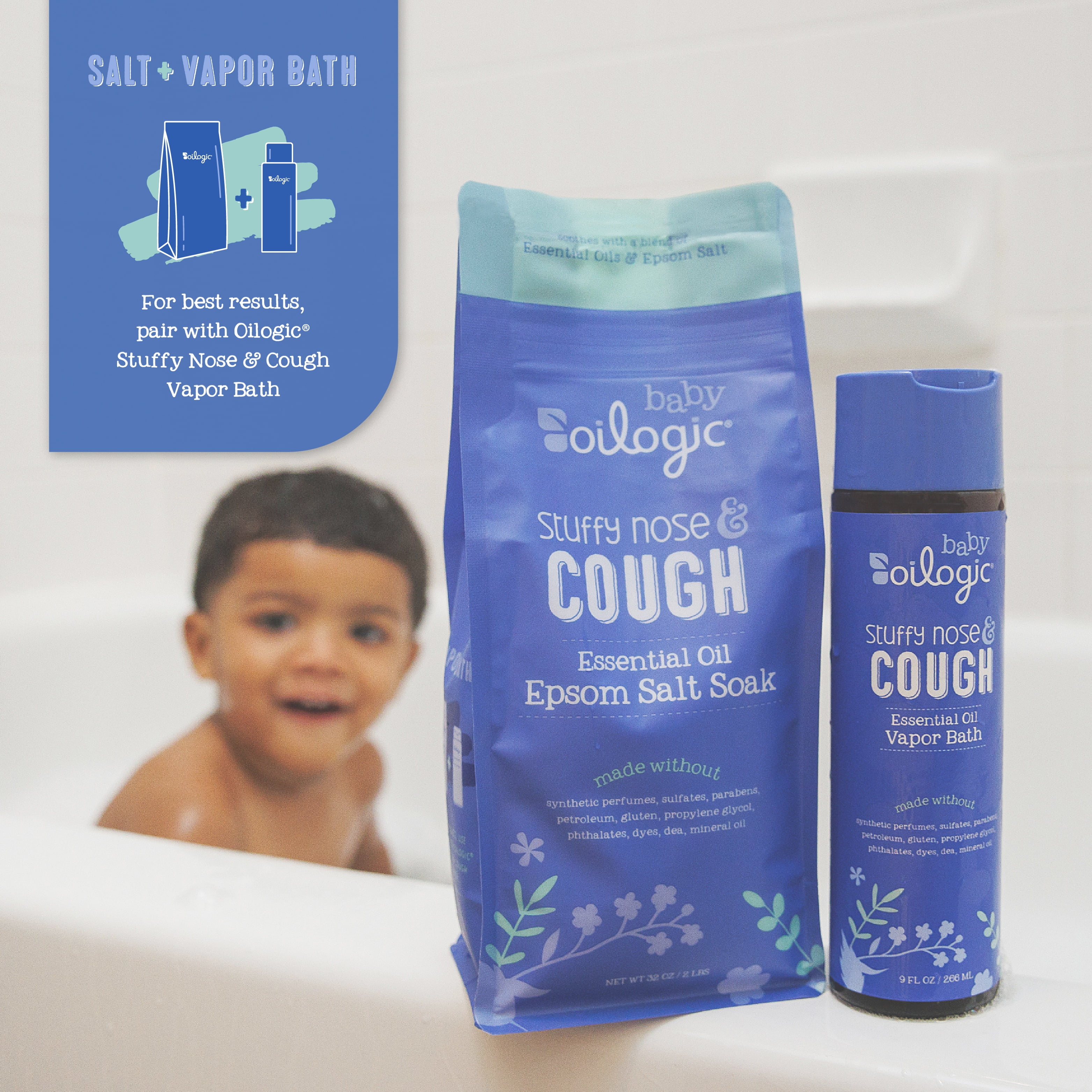 (2 pack) Oilogic Stuffy Nose & Cough Baby Essential Oil Epsom Soak, 2 lbs
