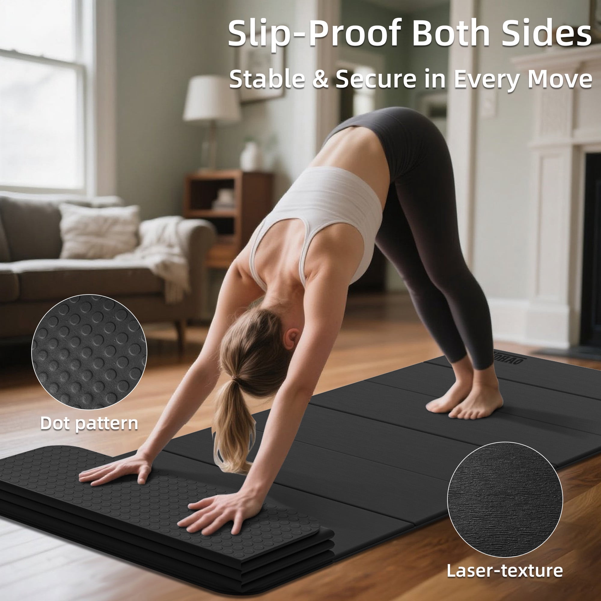 YOHAO Yoga Mat,Large Size:75"×32",Foldable Workout Mat for Yoga,Pilates and Travel,Anti-rolling,Non-slip,Easy Unfold and Storage(Black)