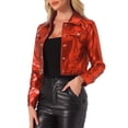 thumbnail image 4 of INSPIRE CHIC Women's Holographic Shiny Biker Button Down Metallic Jacket XS Red, 4 of 6