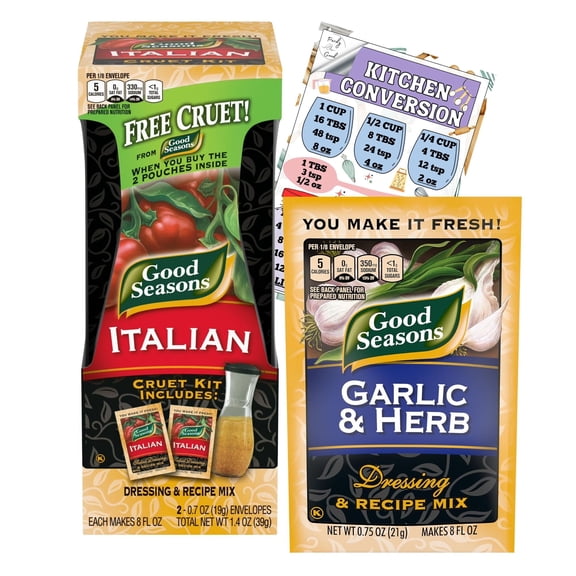 Good Seasons Combo Pack, 2 Italian & 1 Garlic Herb Dressing with Cruet
