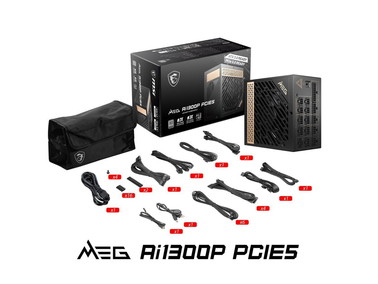 MSI MEG Ai1300P Gaming PSU - PCIE 5.0, 80 PLUS PLATINUM MSI MEG Ai1300P Gaming PSU - PCIE 5.0, 80 PLUS PLATINUM