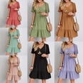 thumbnail image 4 of WBQ  Women Summer Tunic Dress V Neck Short Sleeve Casual Loose Flowy Swing Shift Dresses, 4 of 5