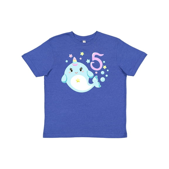 Inktastic Happy 5th Birthday with Cute Narwhal Stars and Bubbles Youth T-Shirt