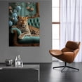 thumbnail image 4 of Mudket Leopard on Emerald Green Velvet Sofa Canvas Wall Art, Vintage French Luxury Wall Pictures for Living Room Print for Apartment Home Decor , Framed Ready to Hang - 12"L x 8"W, 4 of 9