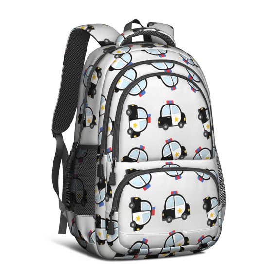 Police and Star White Pattern Cute School Backpack Bag with Padded Back and Adjustable Shoulder Straps 16.9 X 12.6 X 5.9 Inches
