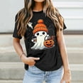 thumbnail image 2 of Womens Shirts Tops Round Neck Ghost Pumpkin Letter Graphic Print Short Sleeve Ladies Casual Blouse,Black,L, 2 of 7