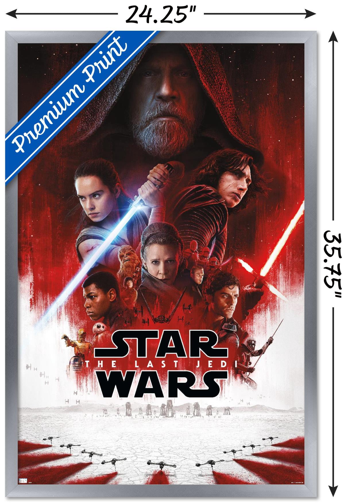 Star Wars: The Last Jedi - One Sheet (No Billing Block) Wall Poster, 22.375" x 34" Framed