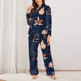 thumbnail image 3 of Kll Autumn Leaves With Blue Print Women'S Long Sleeve Pajamas With Pants Sleepwear Loungewear 2 Set-Large, 3 of 9