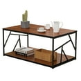 thumbnail image 5 of Criss-Cross Rectangle Coffee Side End Table with Storage Shelf,Metal Frame Base,MDF Tabletop Rectangle Brown Rustic, 5 of 5