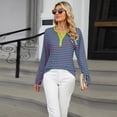 thumbnail image 2 of Camiseta de rayas de bloqueo de color elegante para mujer, Tops de empalme de botones con cuello en V, camisetas de manga larga informales para mujer, primavera y otoño, 2 of 5