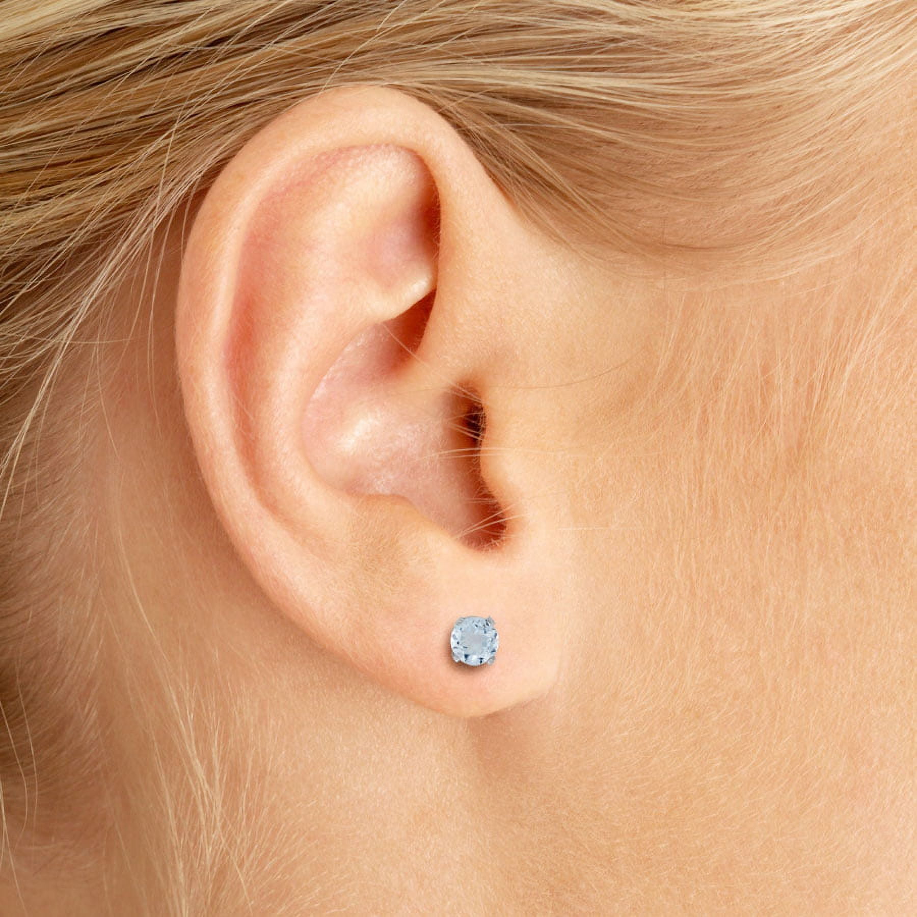 14k White Gold Round Aquamarine Screw-back Stud Earrings