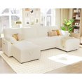 thumbnail image 4 of Merluxy Sleeper Sofa, 110″ Overisze Pull Out Bed with 2 Storage Chaise for Living Room, White Boucle, 4 of 5