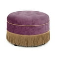 thumbnail image 2 of Yolanda 24" Round Accent Ottoman Purple Floral Sateen Jacquard with Gold Trim, 2 of 3