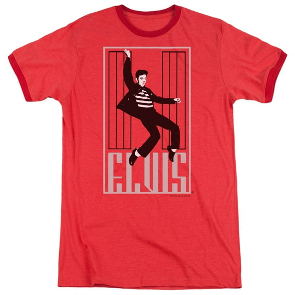 Elvis Presley One Jailhouse Adult Heather Ringer T-Shirt Red