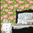 thumbnail image 2 of Sage Green Peel and Stick Wallpaper Pink Tulip Floral Green Soft Green Leaves Petals Wall Mural 23.6in x 9.8ft Self Adhesive Removable Wall Paper Renter Friendly Wallpaper for Girls Bedroom, 2 of 8