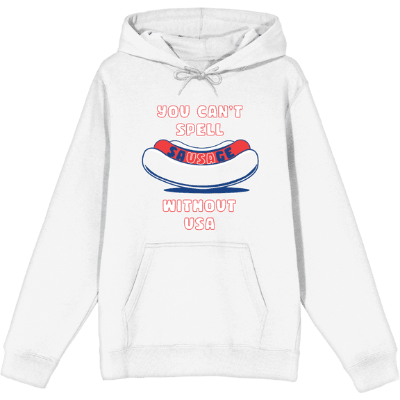 Americana You Can't Spell Sausage Without USA Long Sleeve Adult Hooded Sweatshirt-XXL-White