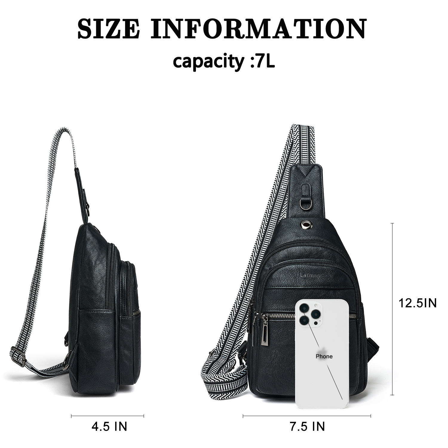 LATMAP Crossbody Sling Bag for Women, Adjustable Straps,  Suitable for travel and as a gift,  Black