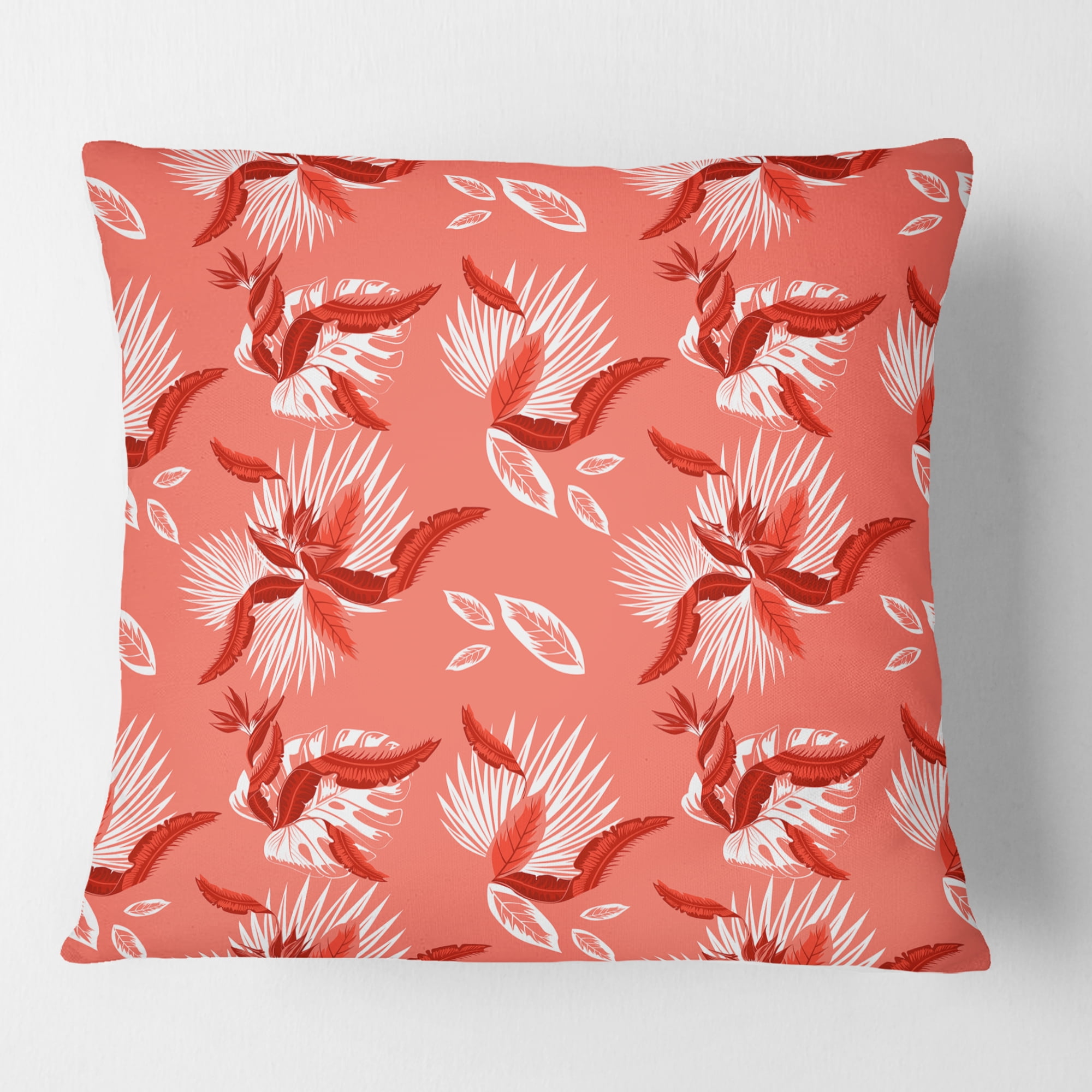 Designart Coral Flowers Of Bird Of Paradise ' Mid-Century Modern Throw Pillow - 16x16