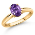 thumbnail image 2 of Gem Stone King 10K Yellow Gold Purple Amethyst Solitaire Engagement Ring for Women (1.15 Cttw, Oval 8X6MM, Gemstone February Birthstone, Available in Size 5, 6, 7, 8, 9), 2 of 4