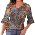 thumbnail image 1 of Ruffle Sleeve Tops for Women, Casual Regular Printed V-Neck Pleated Ruffle Daily Top, 1 of 7