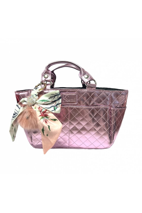 Kami-So Ice Skating Rink Tote - (Metal Rose) with Bow Keychain (Pink)